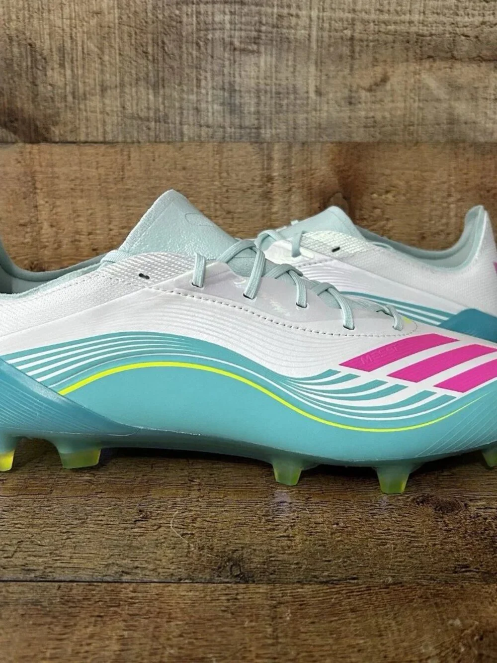 Adidas F50 Messi Elite FG Cloud White Flash Aqua Soccer Cleats Men Size 8 JQ0927